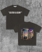 Men's Plus Size Street Fashion Fault Neon Ancient Greek Column Glitch & Glow Letter Printed Round Neck Short Sleeve T-Shirt